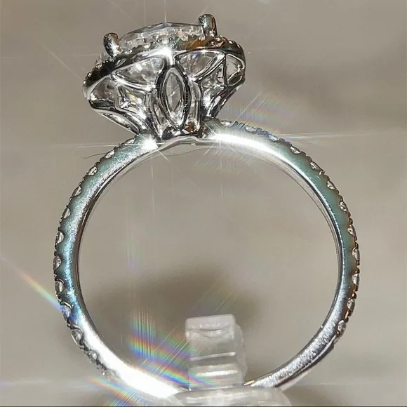 14k 3ct with Halo and pave band moissanite ring - Picture 4 of 12